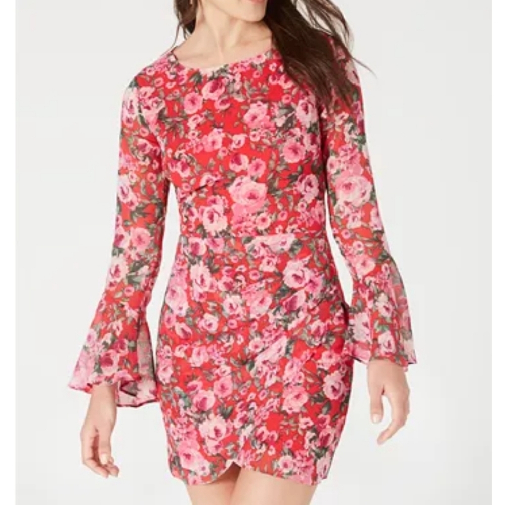 NWT Open Back Floral Dress with Ruffle Sleeves